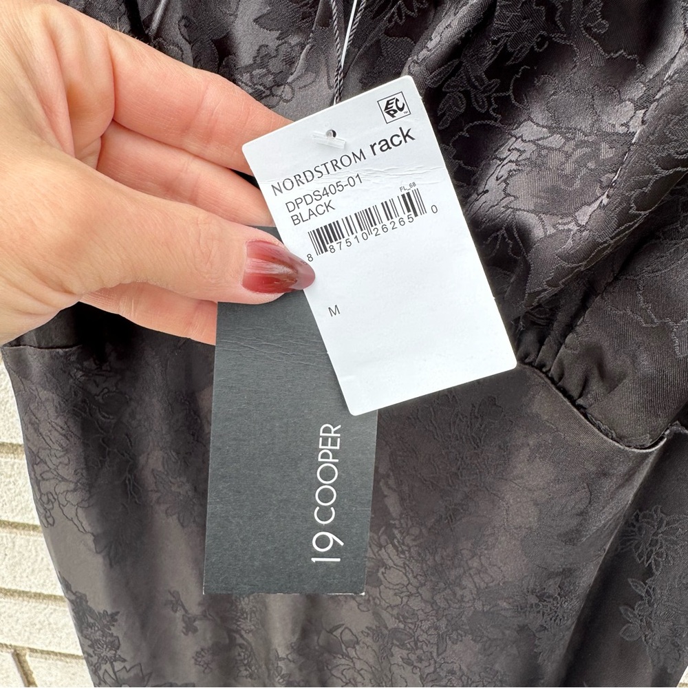 19 Cooper Black Floral Jacquard Satin Midi Dress Slip Flare NWT M Cocktail 90s - Picture 10 of 13